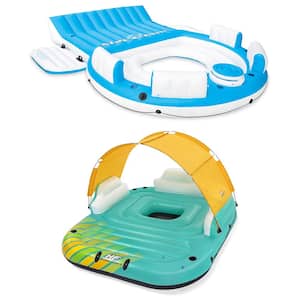 Splash N Chill Blue and White Inflatable Lounger and Hydroforce Multicolor Floating Water Raft