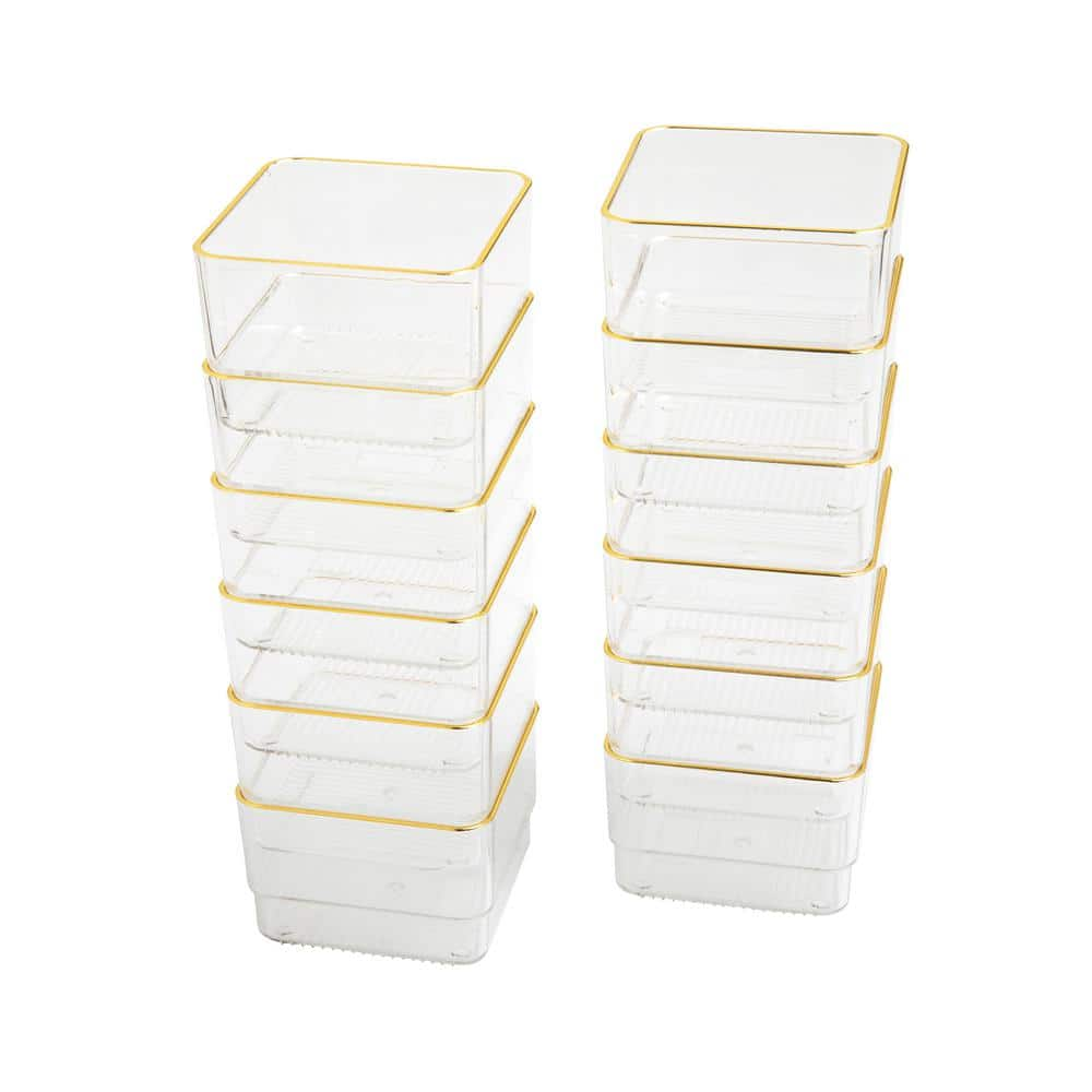 MARTHA STEWART Clear/Gold Trim Desk Drawer Organizer Set of 12