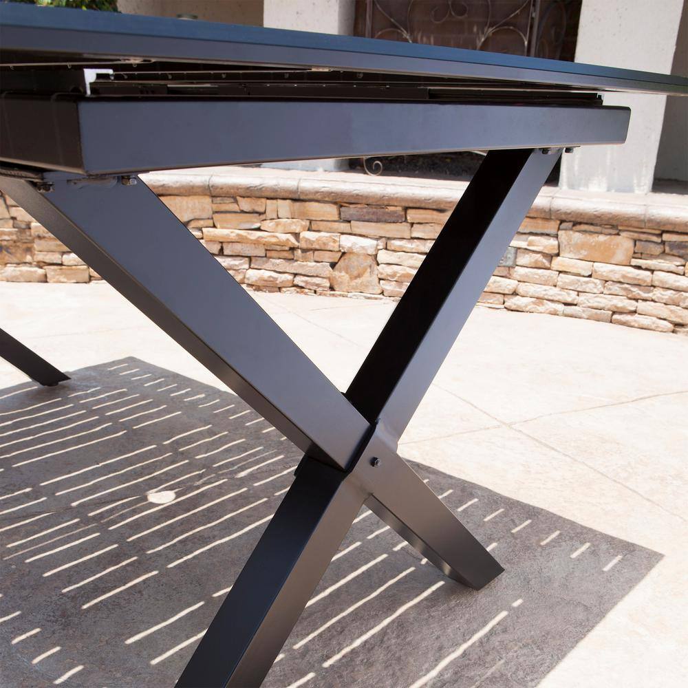 Modern Black Aluminum Slatted Outdoor Dining Table for 6
