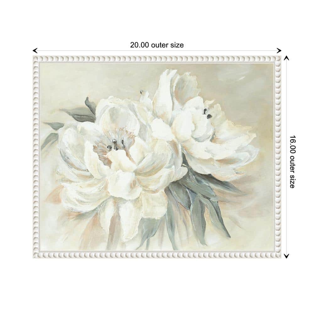 White Floral Beaded Frame Canvas Wall Art