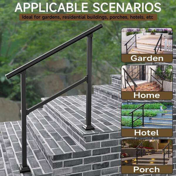 HOMEIBRO 54 in. H x 33 in. W Black Steel Baluster Railing Starter Stair Railing Kit