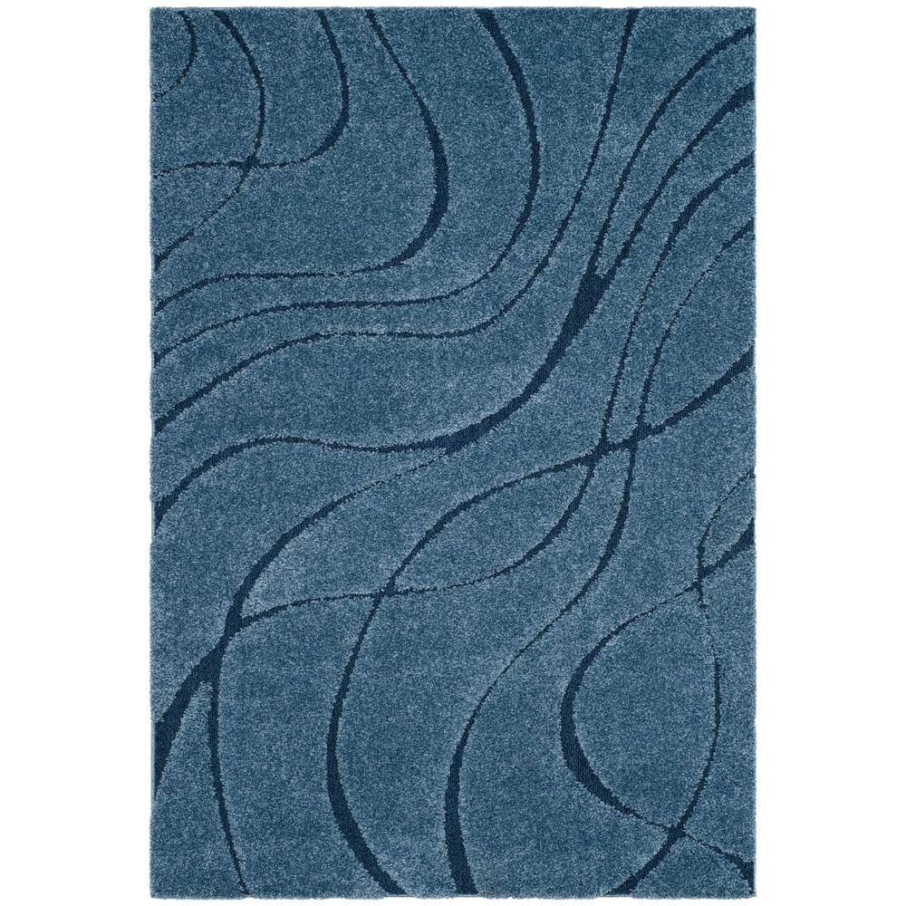 Light Blue Abstract Shag Synthetic Area Rug