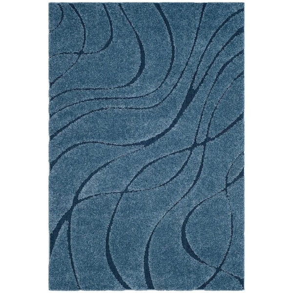 Florida Shag Light Blue/Blue 6 ft. x 9 ft. Solid Area Rug