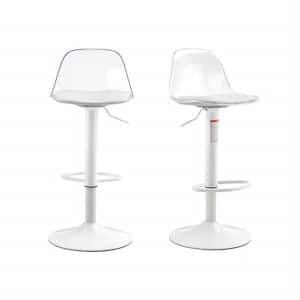 24 in. to 32 in. H White Low Back Metal Adjustable Bar Stool with PU Leather Seat, 360° Swivel(Set of 2)