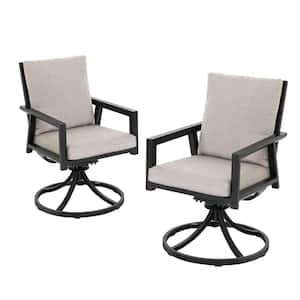 Black Aluminum Outdoor Swivel Dining Chairs with Gray Cushions (2-Pack)