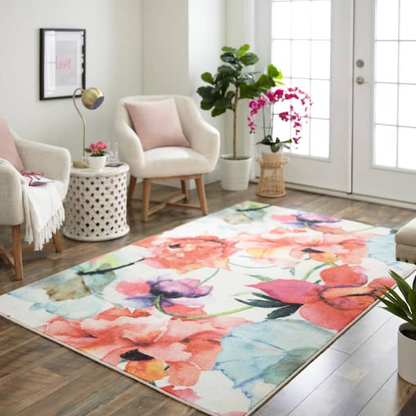Heart Watercolor Flowers Non-skid Door Bath Mat Room Decor Rugs Floor Carpet 