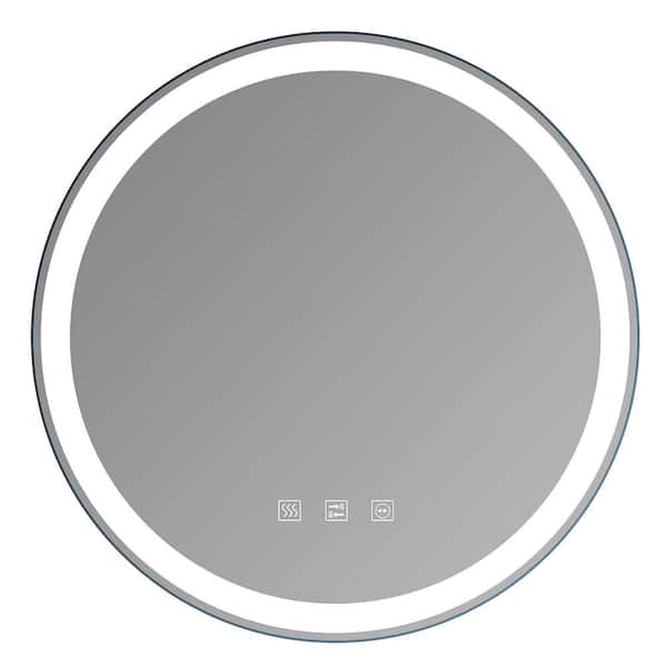 Whatseaso 20 in. W x 20 in. H Round LED Anti-fog Touch Aluminum Framed Wall Mounted Bathroom Vanity Mirror in Silver