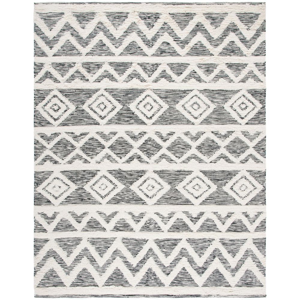 SAFAVIEH Kenya Ivory/Black 8 ft. x 10 ft. HighLow Flokati Chevron Area