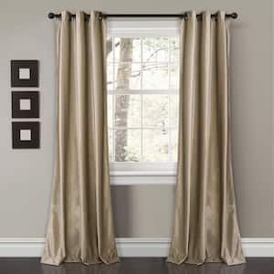 Prima Velvet Solid 38 in. W x 95 in. L Light Filtering Grommet Window Curtain Panels in Taupe Set
