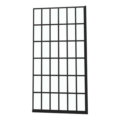 Linsey 36 in. W x 75 in. H Fixed Veneer Frameless Shower Screen in Matte Black with Silk Screen Tempered Glass