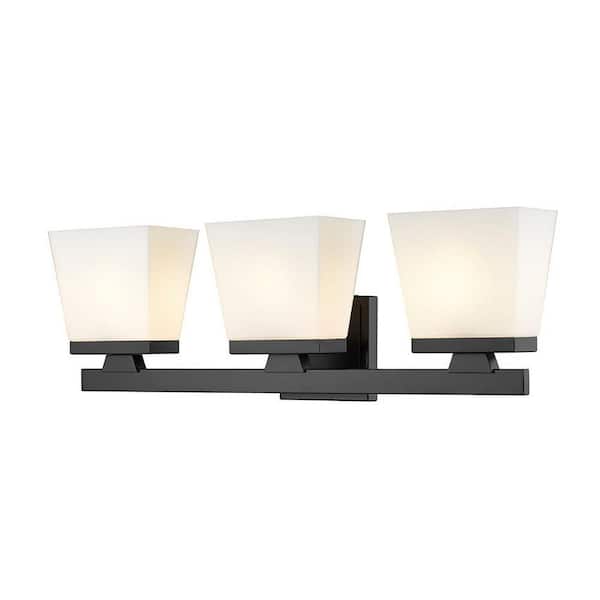 Unbranded Astor 23 in. 3-Light Matte Black Vanity Light with Etched Opal Glass Shades