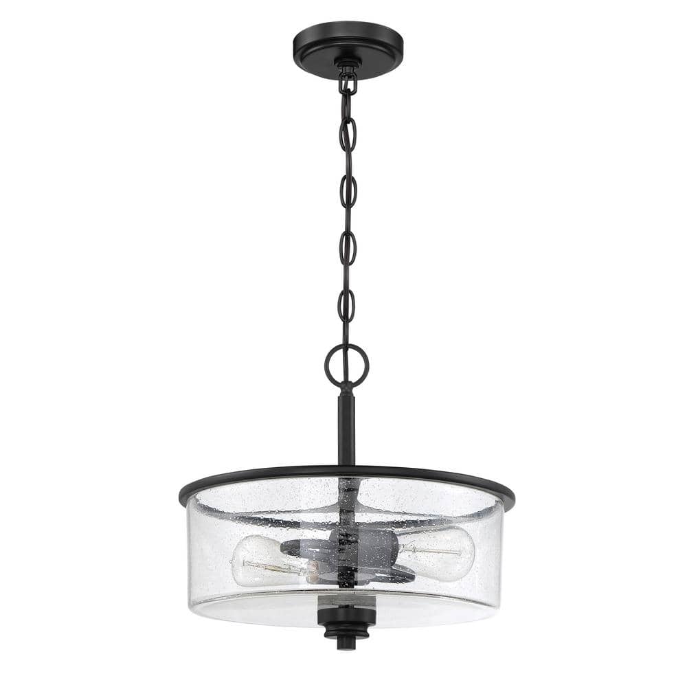 Flat Black 13" Drum Shade Semi-Flush Mount Light with Clear Glass