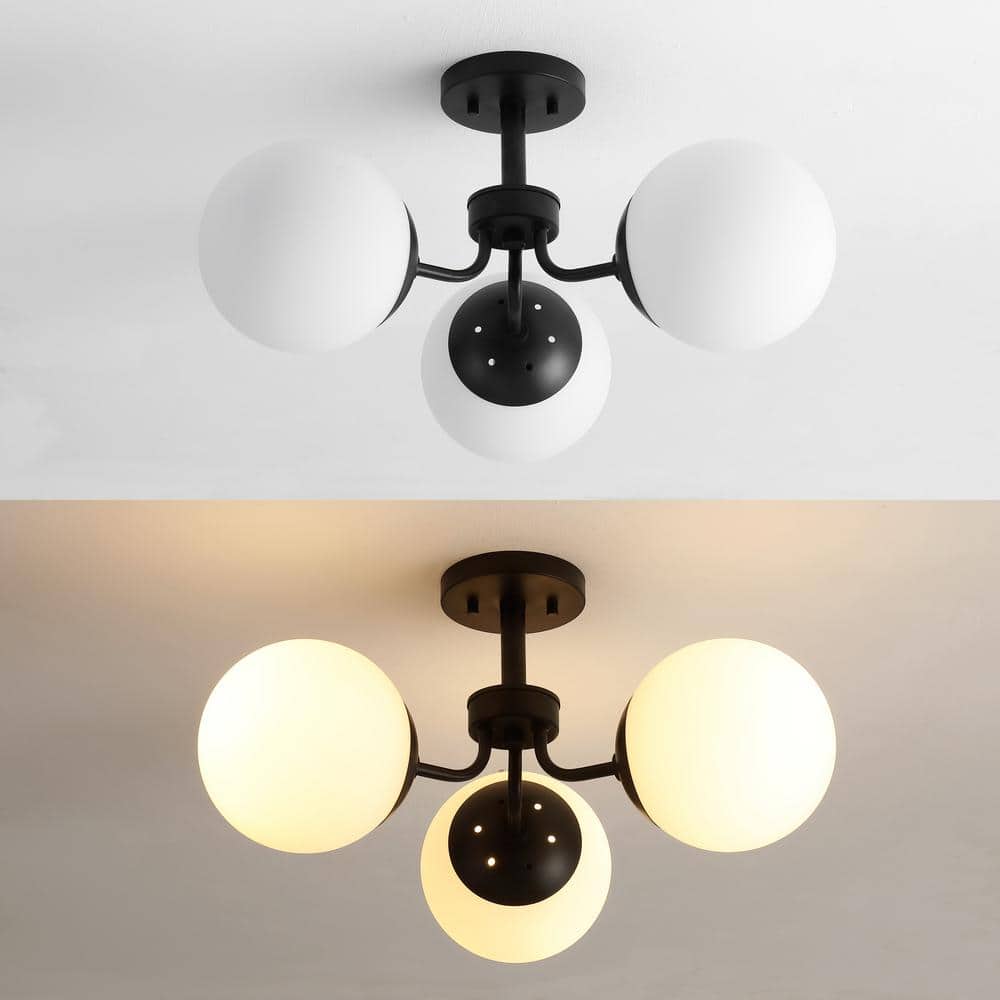 Olivier Black Iron and Frosted Glass Globe LED Semi Flush Mount