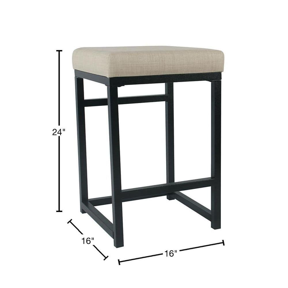 24" Industrial Open Back Counter Stool with Tan Cushion