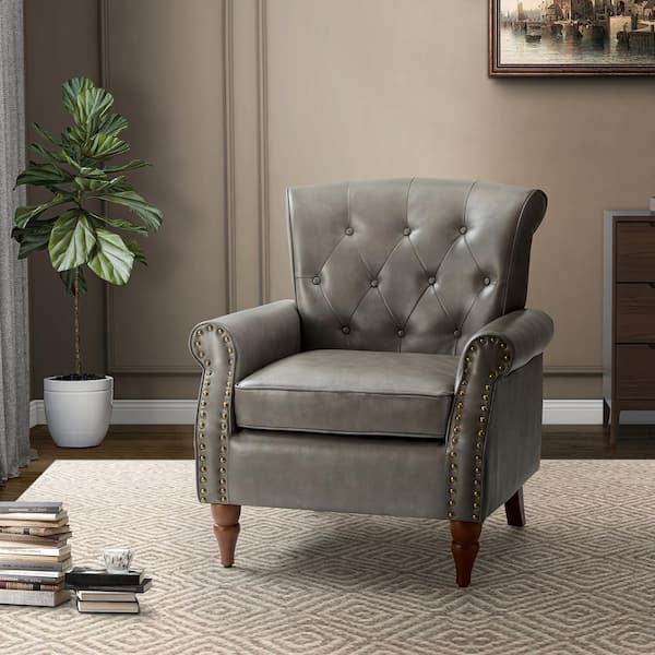 JAYDEN CREATION Acoetes Grey Armchair with Nailhead Trim