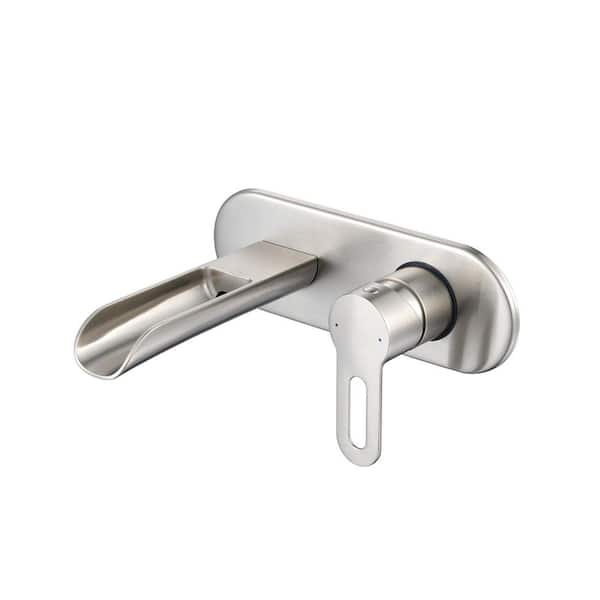 Vivid Fall 1-Handle Wall Mounted Bathroom Faucet with Valve in Brushed Nickel