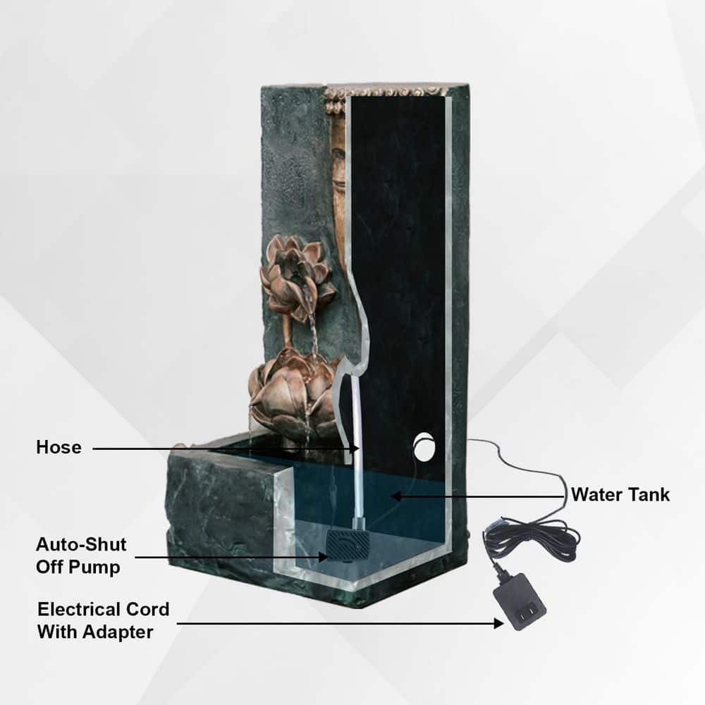 Bronze and Natural Grey Zen Lotus Water Fountain with LED Light