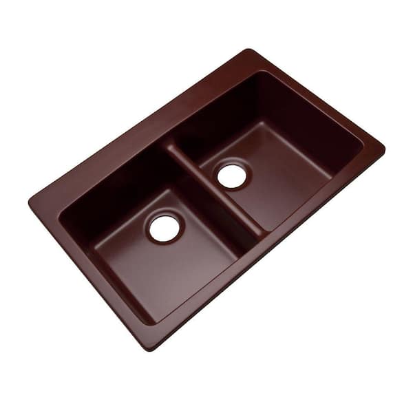 Mont Blanc Waterbrook Dual Mount Composite Granite 33 in. Double Bowl Kitchen Sink in Burgundy
