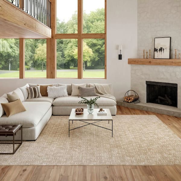 Washable Charm Beige Ivory 8 ft. x 10 ft. Geometric Contemporary Area Rug