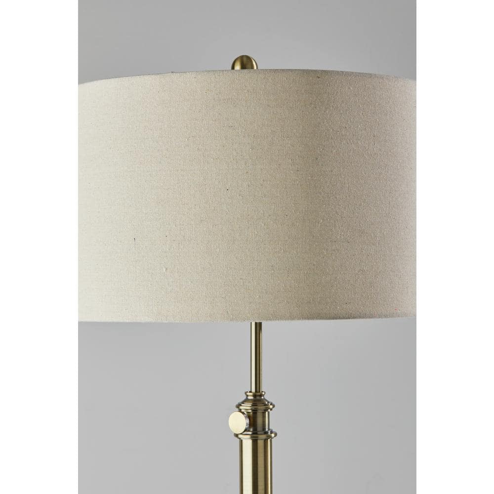 Adjustable Antique Brass Floor Lamp with Oatmeal Linen Shade