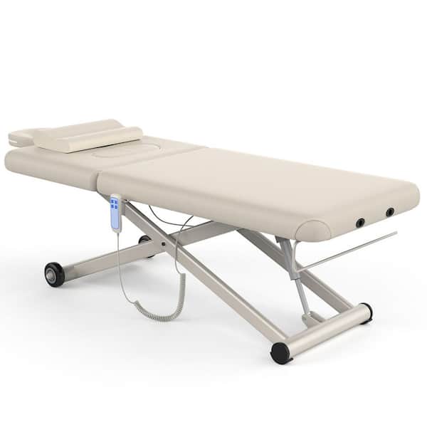 75 in. Beige Massage Table with Electric Height Adjustment and Adjustable Backrest