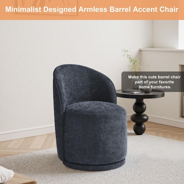 Uixe Navy Blue Linen Swivel Accent Barrel Chair (Set of 1) CH0062