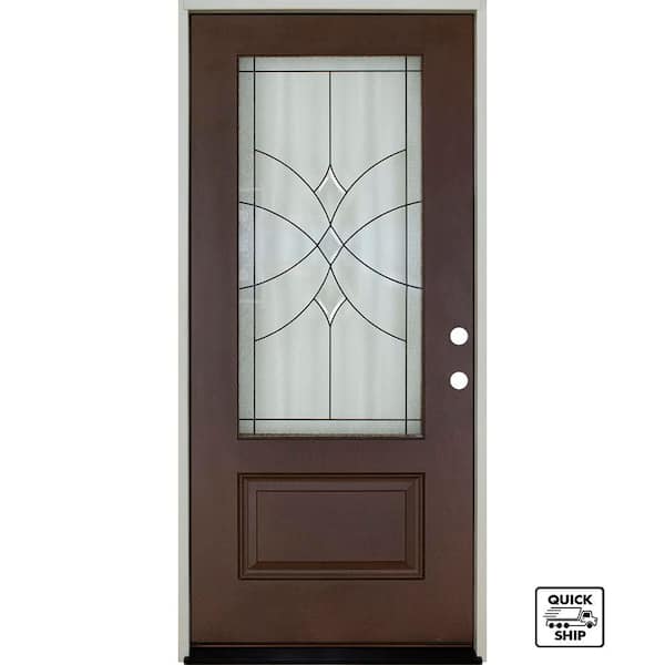 Regency 36 in. x 80 in. Left-Hand 3/4 Lite Radiance Decorative Glass Prefinished Russet Fiberglass Prehung Front Door