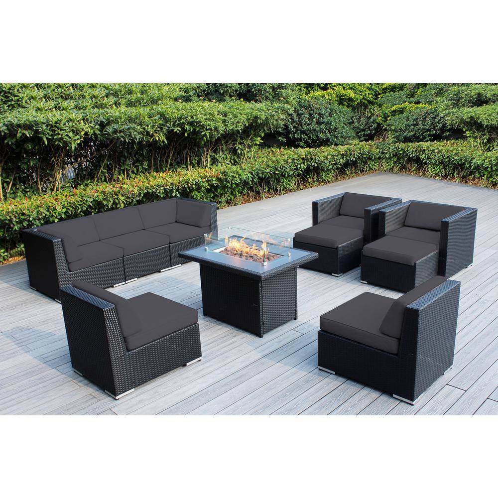 Ohana Black 10 -Piece Wicker Patio Fire Pit Seating Set with Sunbrella Coal Cushions price history on PriceWatchPro