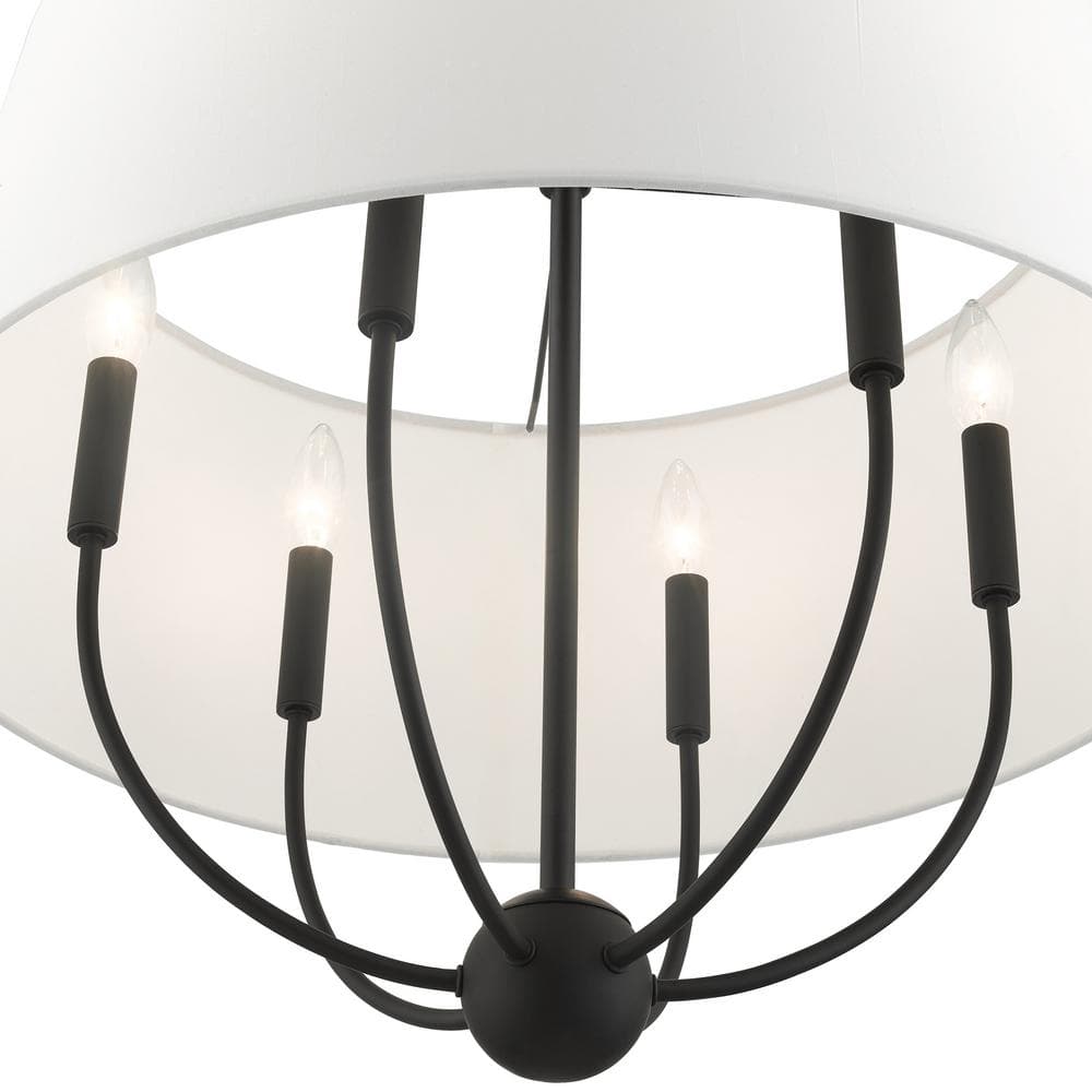 Ridgecrest Transitional Black 6-Light Chandelier with Off-White Shade