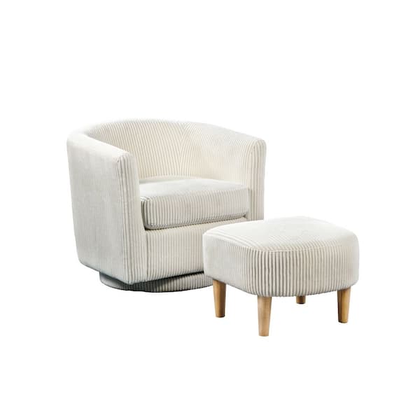 Best Quality Furniture Jocelyn White Velvet Fabric Chair And Ottoman (2-Piece)