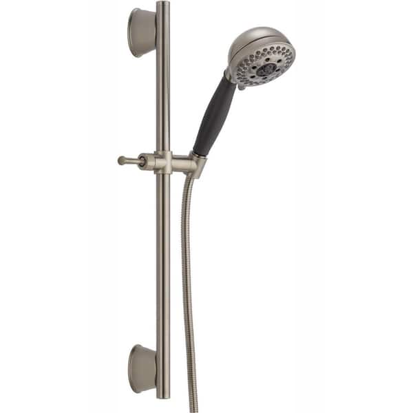 Delta 5-Spray Patterns 1.75 GPM 4.13 in. Wall Mount Handheld Shower Head with Slide Bar and H2Okinetic in Stainless