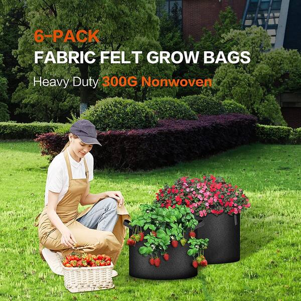 iPower Plant Grow Bag 15 Gal. Fabric Pots, 300g Thick Nonwoven Fabric  Containers Aeration with Nylon Handles (6-Pack) GLGBAG15X6BLK The Home  Depot