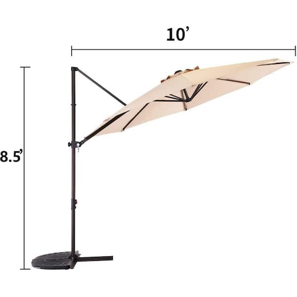 10 ft. Patio Umbrella with Cross Base Included Crank & Easy Tilt, 360° Rotation Cantilever Offset Umbrella in Champagne