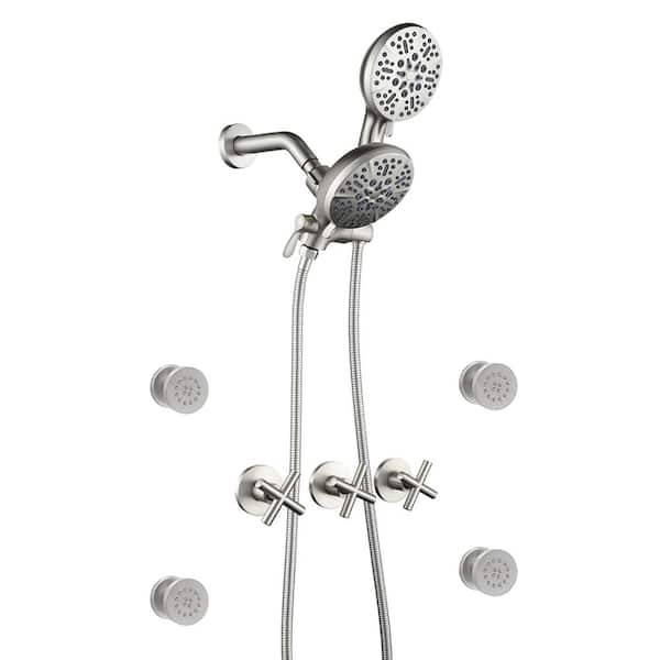 UKISHIRO Robin 3-Handle 7 -Spray Shower Faucet 2.5 GPM with Hand Shower Pressure Balance in Brushed Nickel, with 4 Body Jets