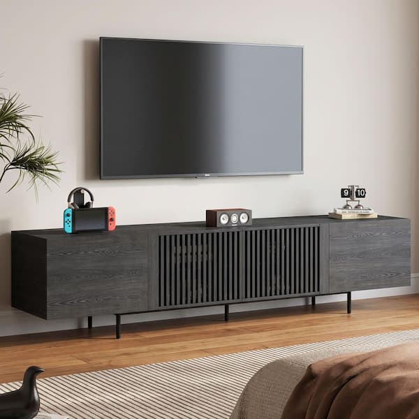 THE RIGHT PATH 70.87 in. Black Modern TV Stand with Louvered