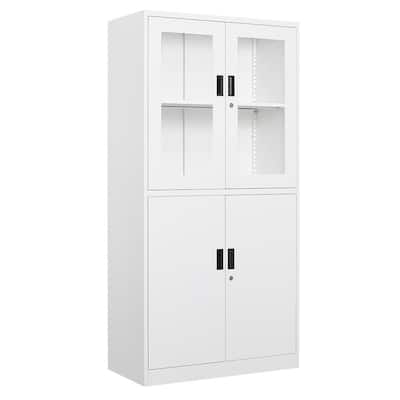 Mlezan Metal Display Cabinet with Acrylic Doors 2 Shelves Counter Height Storage Locker in 15.7D x 31.5W x 35.4H, Black and White