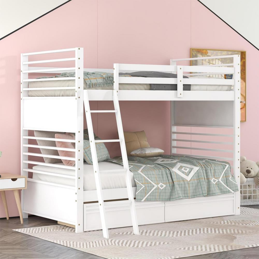 Harper & Bright Designs Elegant White Twin Over Twin Wood Bunk Bed With ...