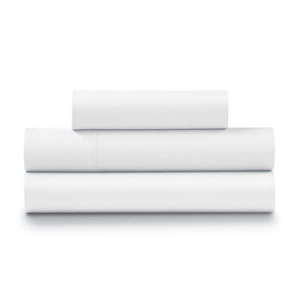 ELLA JAYNE 300 Thread Count 4-Piece White Cotton Percale Twin Sheet Set