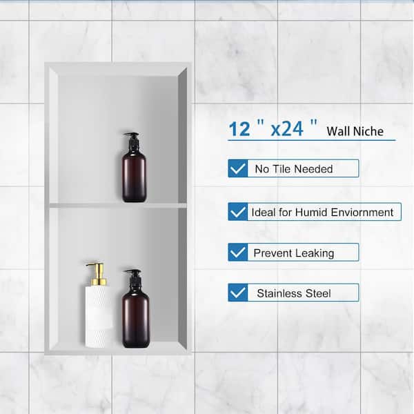 12 in. W x 24 in. H x 4 in. D Stainless Steel Shower Niche in White