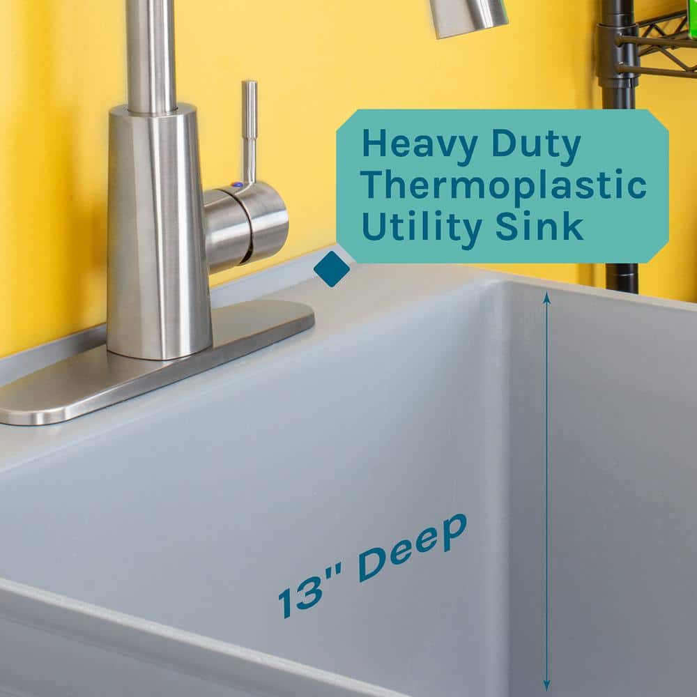 Gray Freestanding Utility Sink with Stainless Steel Faucet