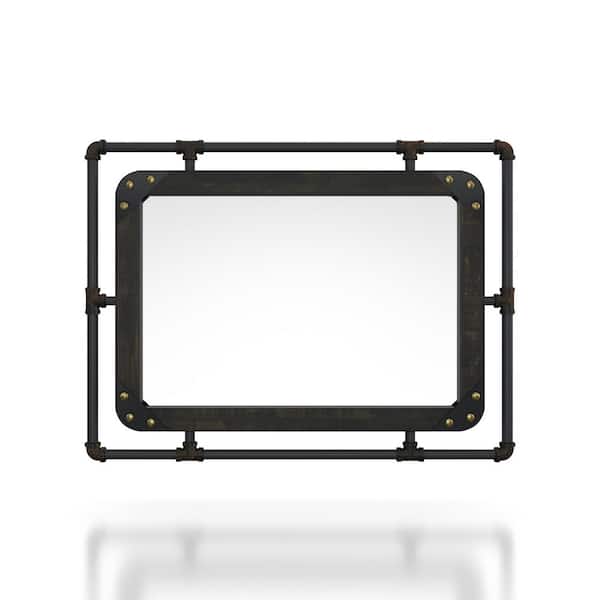 Unbranded Lauren 23.62 in. H x 31.5 in. W Rustic Rectangle Framed Iron Reclaimed Black Oak Wall Mirror