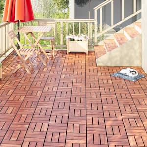 1 ft. x 1 ft. Acacia Wood Interlocking Deck Tiles in Brown, Indoor Outdoor Checker Pattern Floor Tiles (20 per Case)