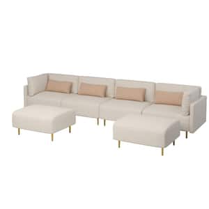 143.3 in. Flare Arm 6-Piece Linen Fabric U Shape Sectional Sofa in Beige