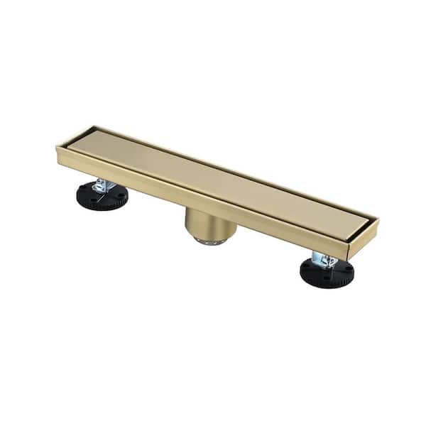 12 in. Linear Shower Drain with Leveling Feet in Brushed Gold