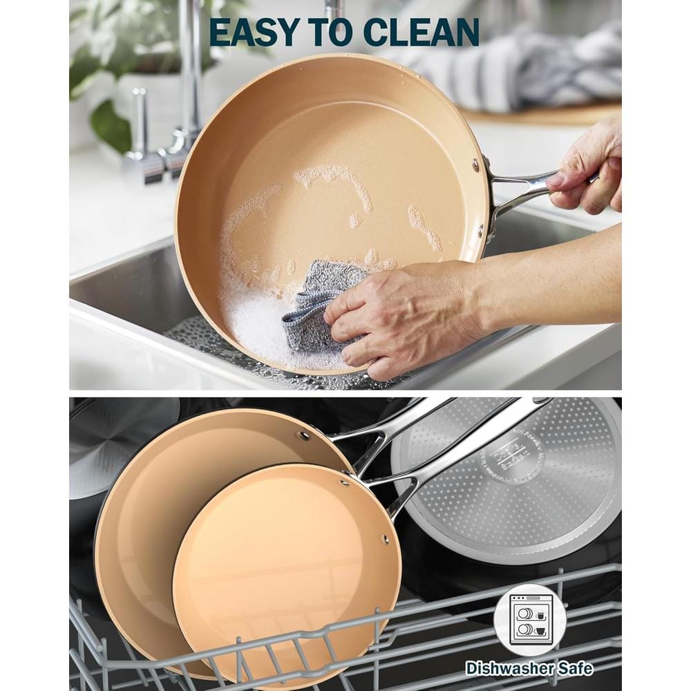 3-Piece Black and Apricot Aluminum Nonstick Frying Pan Set