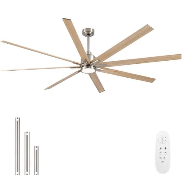Coastal 84 in. Indoor Brushed Nickel Large Windmill Ceiling Fan with Light, Natural Wood Blades and Remote Control