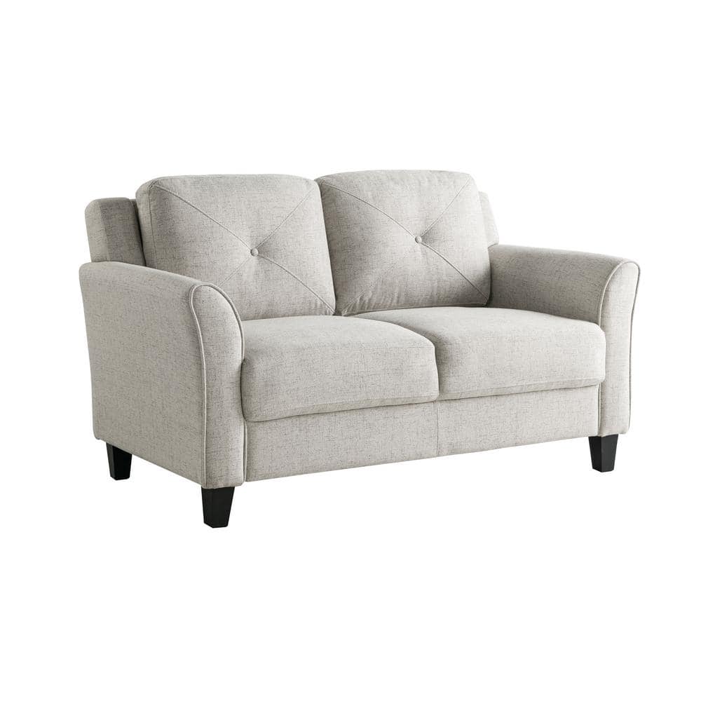 Beige Tufted Microfiber Loveseat with Flared Arms
