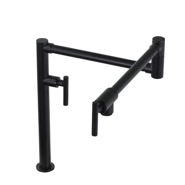 ARCORA Deck Mounted Pot Filler Kitchen Faucet with Double Handle in Matte Black