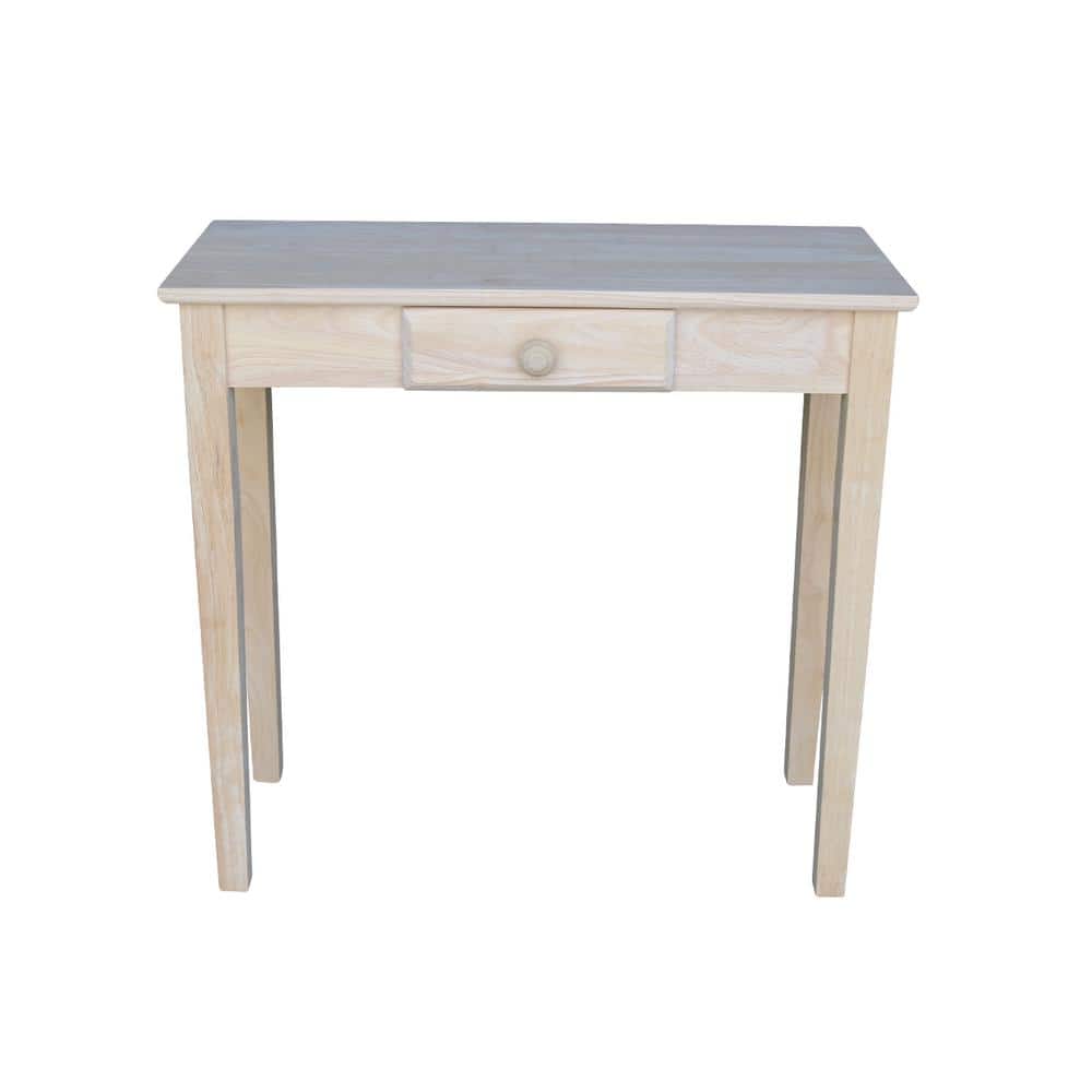 Unfinished Parawood Rectangular Hall Table with Drawer