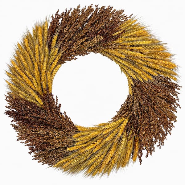 Decorative Fall 21 in. Wheat with Preserved Wheat Leaf Wreath